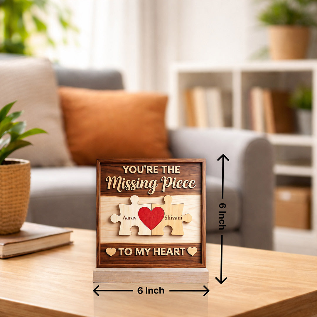 Personalized Wooden Couple Puzzle Name Frame 6x6 Inch Custom Romantic Table Décor Gift | Love Craft Gifts