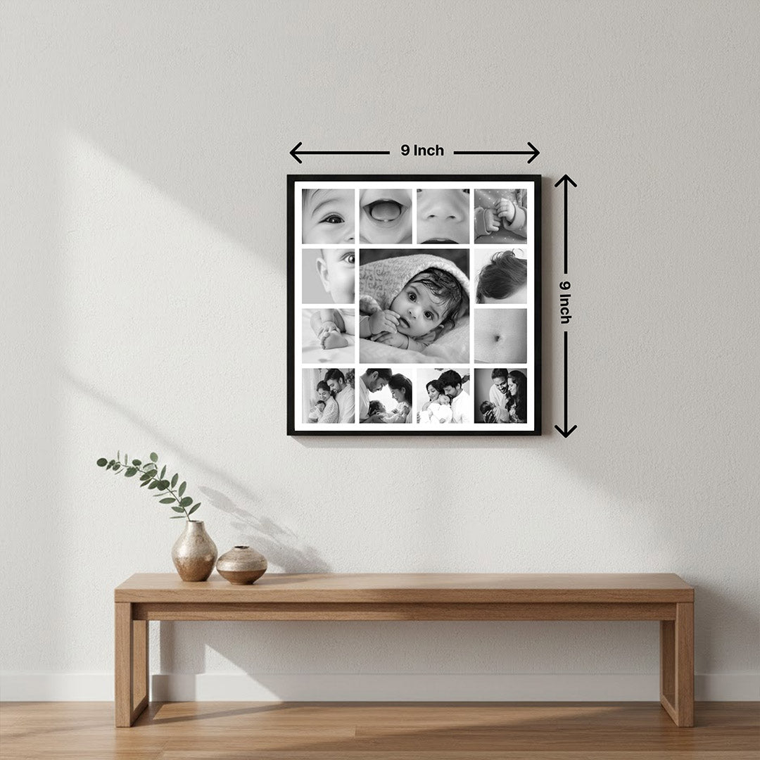 Personalized Baby Photo Collage Wall Frame (9×9”) | Love Craft Gifts