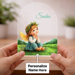 Personalized Baby Name Acrylic Table Stand – Custom Cute Angel Theme Desk Décor Gift (6x8 Inch) | Love Craft Gifts