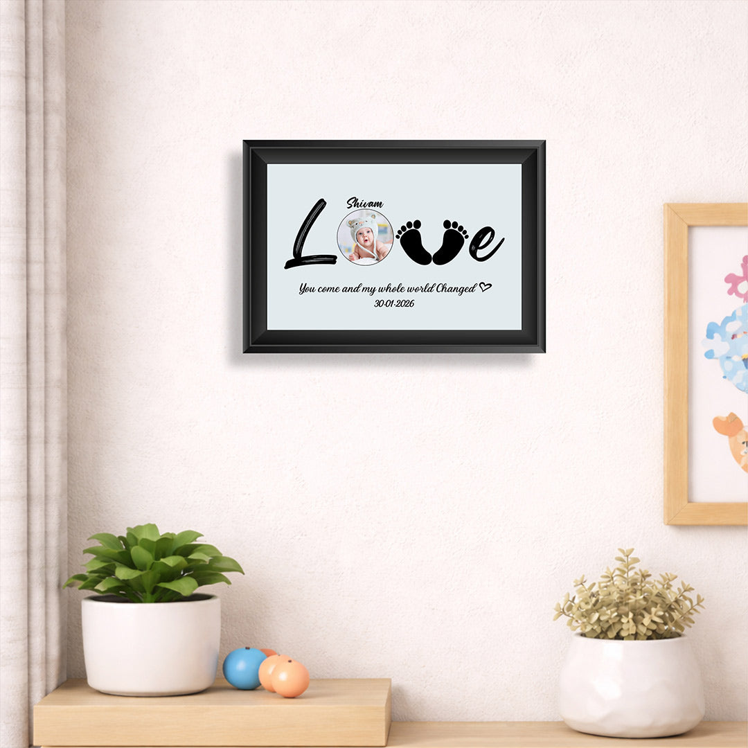 Personalized Baby Love Footprint Photo Frame with Name & Date – Custom Newborn Memory Wall Frame (12x8 Inch) | Love Craft Gifts