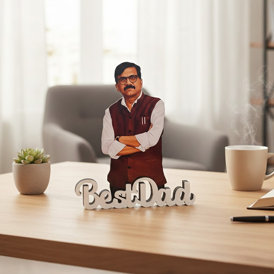 Personalized Cartoon Name Table Stand – Best Dad Edition (7×6 Inch) | Love Craft Gifts