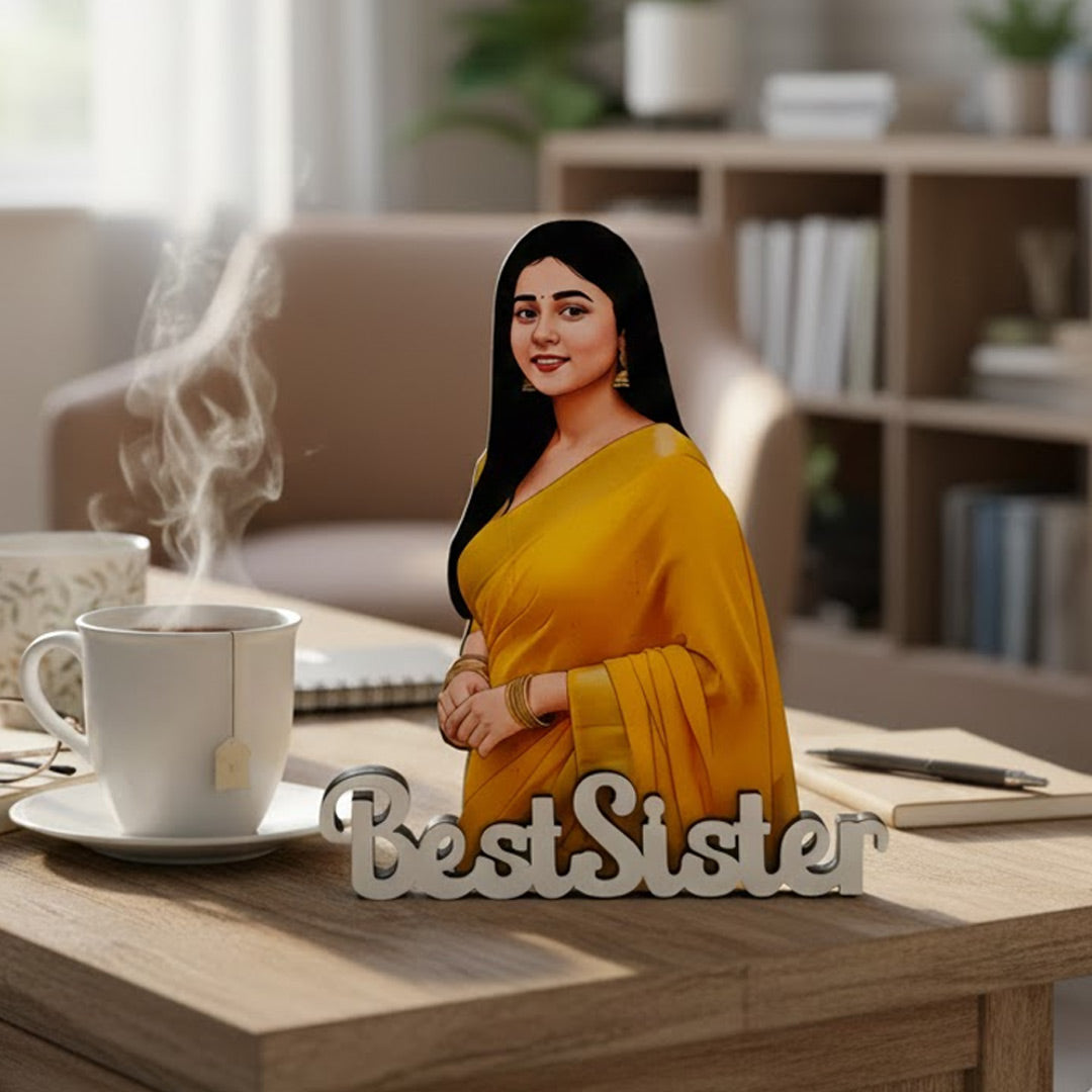 Personalized Cartoon Name Table Stand – Best Sister Edition (7×6 Inch) | Love Craft Gifts