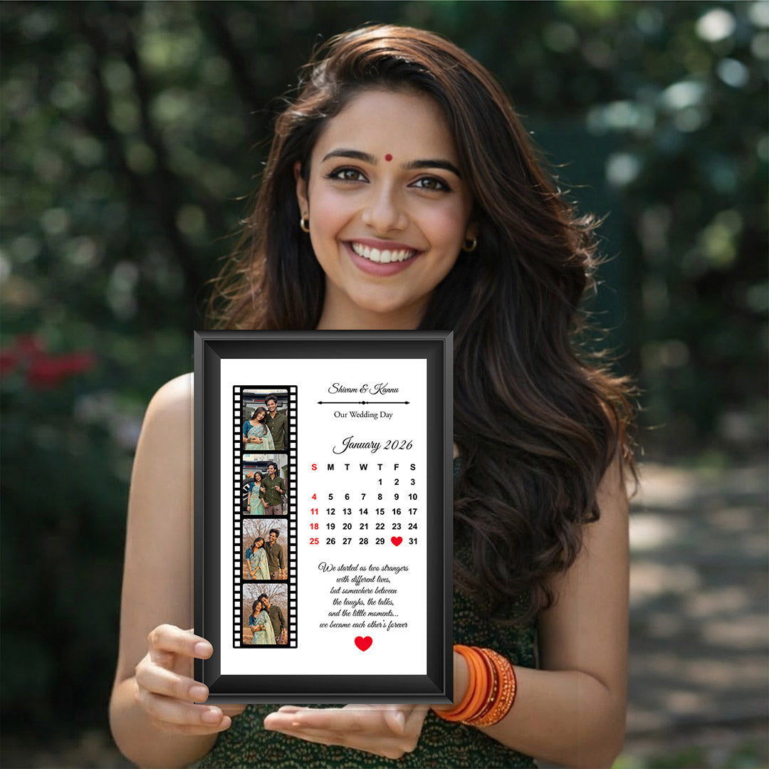 Personalized Wedding Calendar Photo Frame with Custom Date (8x12 Inch) Couple Memory Wall Décor Gift | Love Craft Gifts
