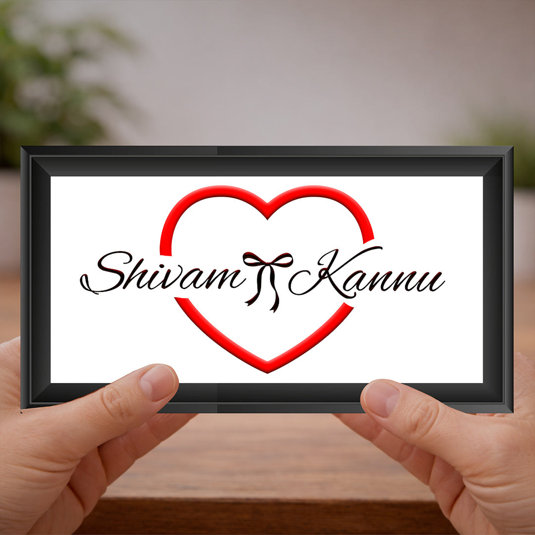 Personalized Couple Name Wall Frame with Heart Design (6x12 Inch) Custom Romantic Wall Décor Gift | Love Craft Gifts