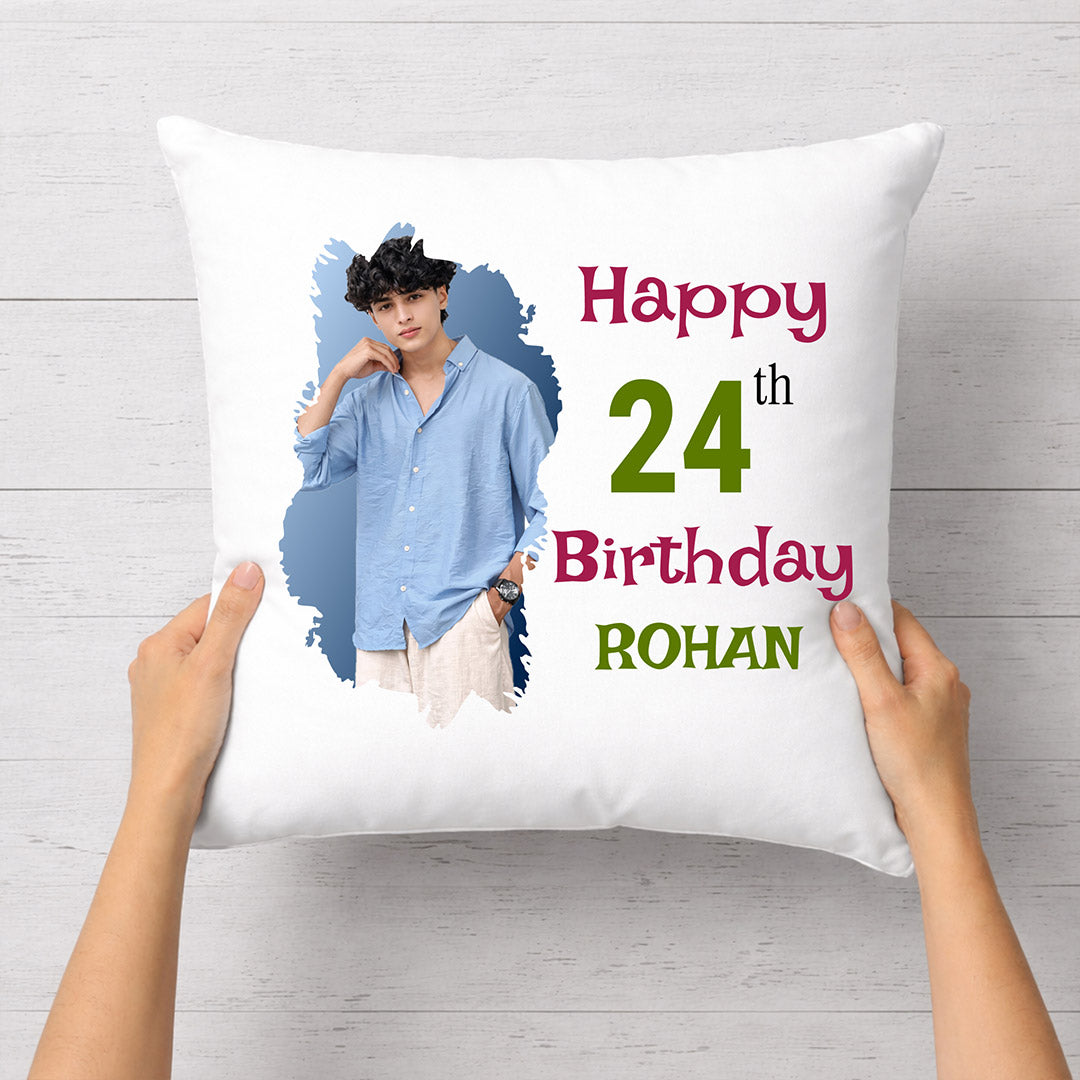 Personalized Birthday Photo Cushion Pillow with Name – Custom Soft Birthday Gift Cushion (10x10 Inch) | Love Craft Gifts