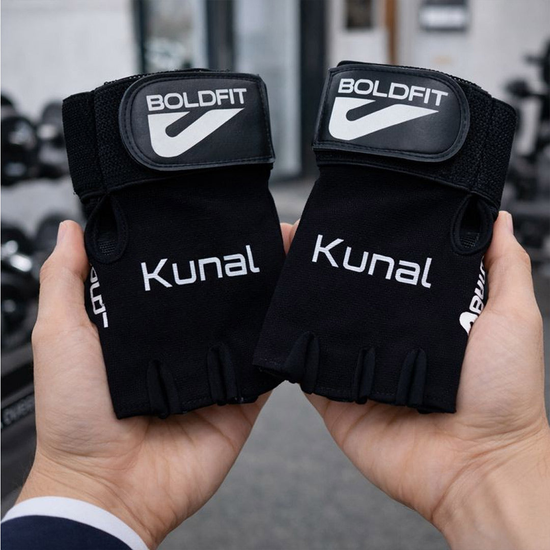 Personalized Boldfit Gym Gloves with Wrist Support – Size XL (Black) | Love Craft Gifts
