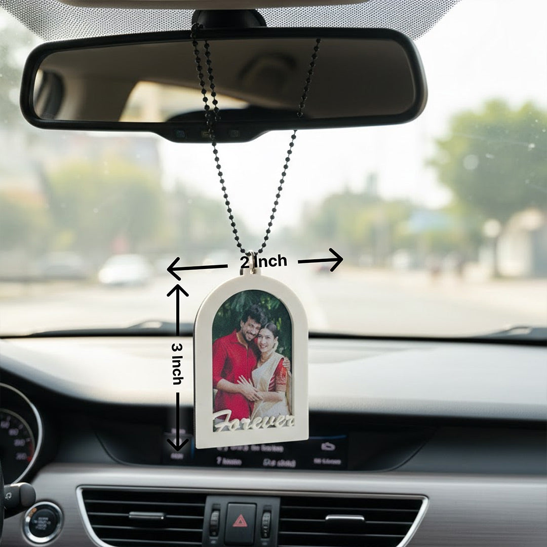 Personalized Couple Photo Car Hanging Ornament (3×2”) – Custom Picture Rearview Mirror Charm | Love Craft Gifts