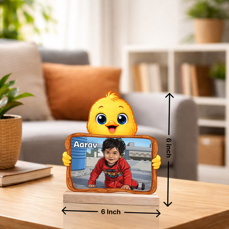 Personalized Cartoon Baby Photo Frame (6x6 Inch) – Custom Name Kids Table Decor Gift | Love Craft Gifts™