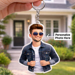 Personalized Boy Cartoon Acrylic Keychain – Custom Photo Stylish Character Keyring (2x2.5 Inch) | Love Craft Gifts