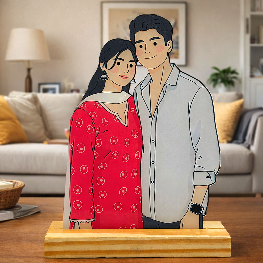 Personalized Cartoon Couple Acrylic Photo Frame – Table Top Gift (6×8 Inch) | Love Craft Gifts