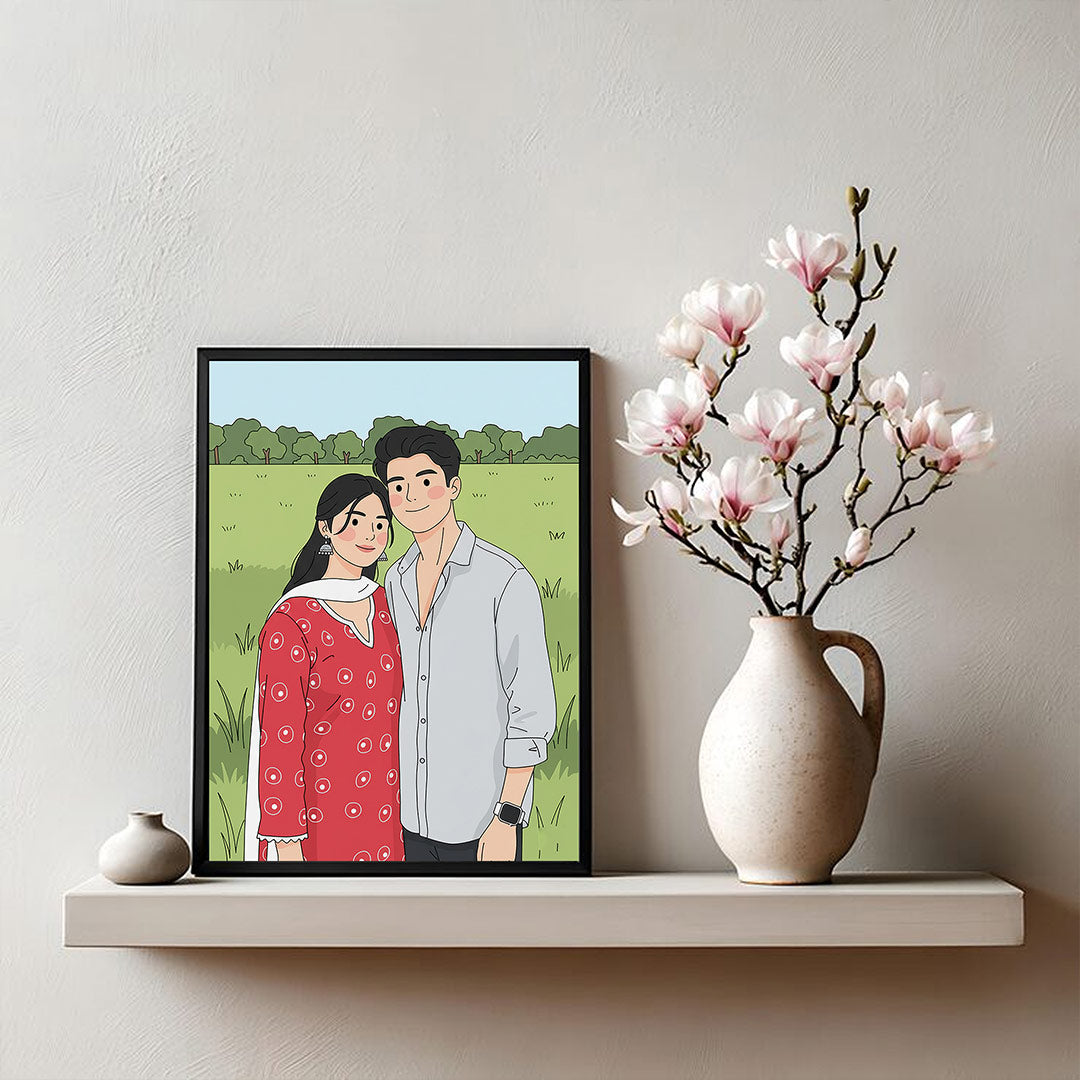 Personalized Cartoon Couple Illustration Photo Frame (6×8”) | Love Craft Gifts