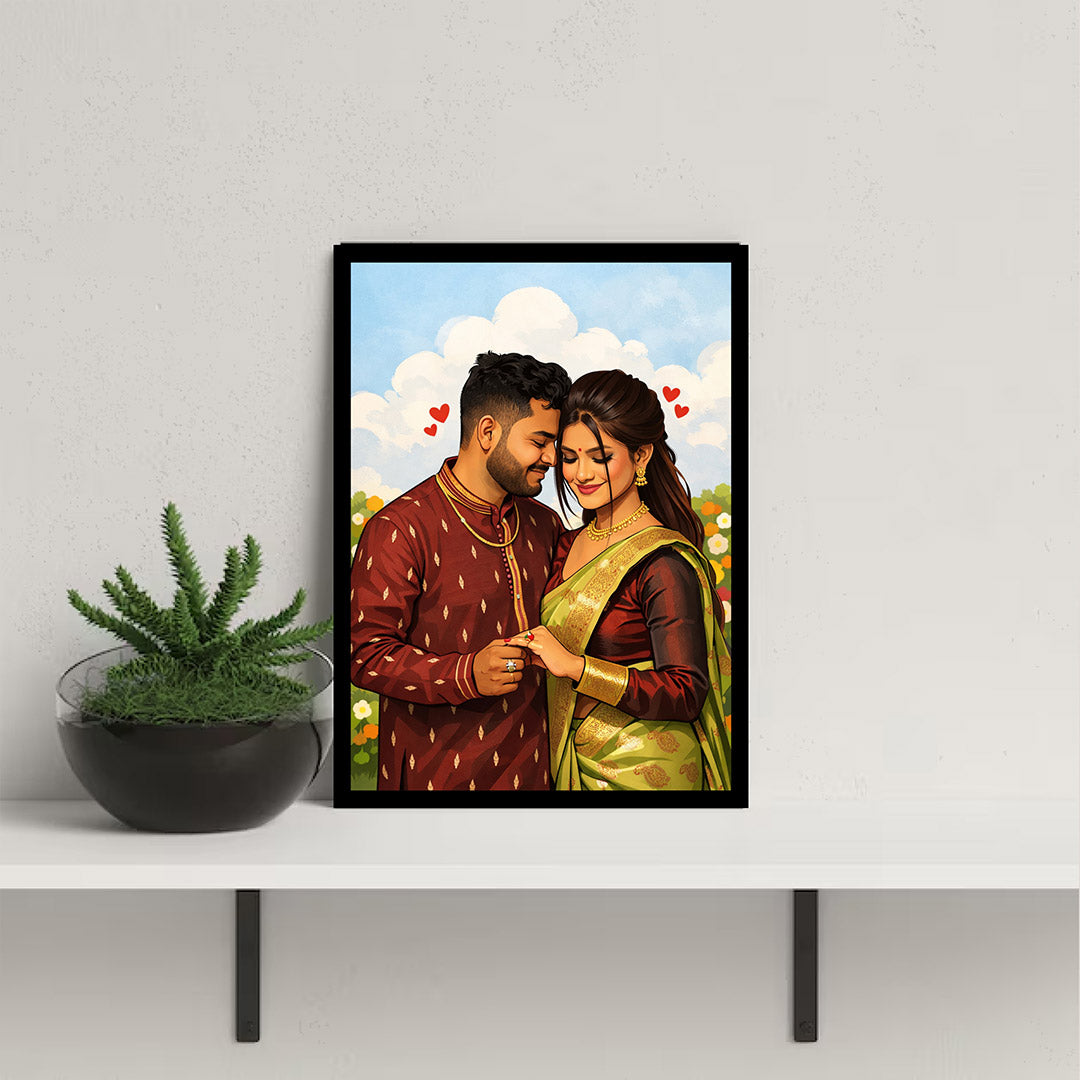 Personalized Cartoon Couple Portrait Photo Frame (6×8”) | Love Craft Gifts