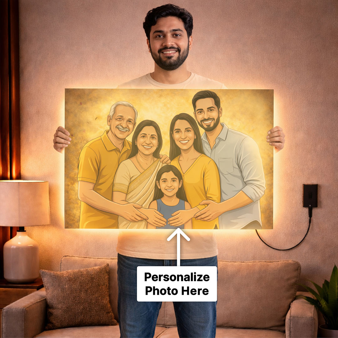 Personalized LED Acrylic Cartoon Family Wall Frame with Warm Light (24x36 Inch) Custom Photo Wall Décor Gift for Family | Love Craft Gifts