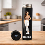 Personalized Cartoon Photo Water Bottle – Custom Name Printed Black Steel Bottle (500ml) Gift for Girls, Women & Friends | Love Craft Gifts