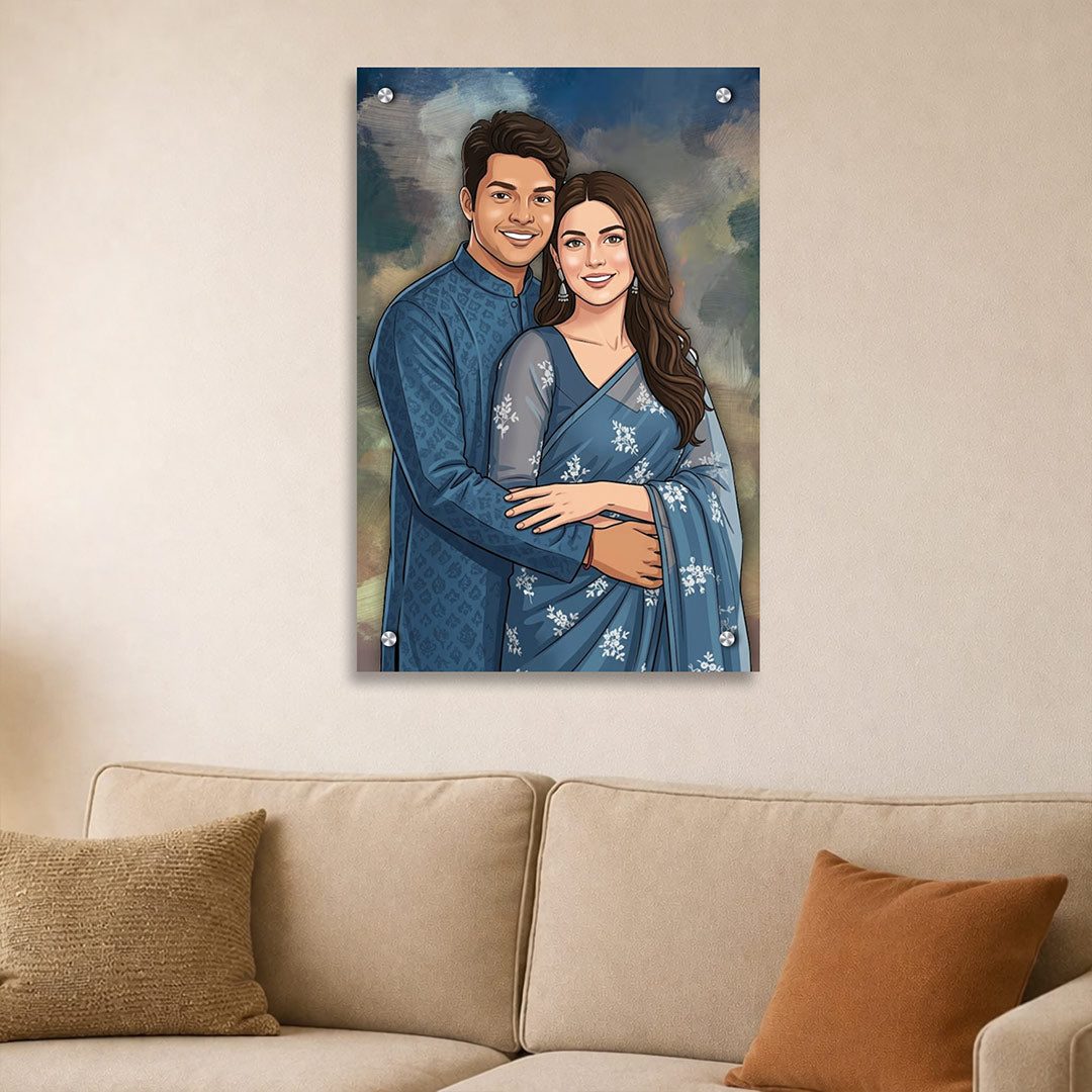 Personalized Toony Cartoon Acrylic Couple Wall Frame (24x36 Inch) – Custom Photo Romantic Wall Décor | Love Craft Gifts