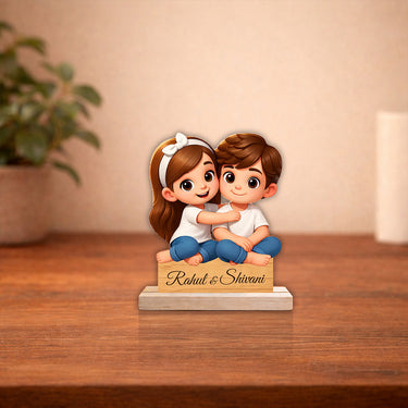 Personalized Couple Cartoon Cutout Table Stand – Custom Name Wooden Desk Décor (6x7 Inch) | Love Craft Gifts