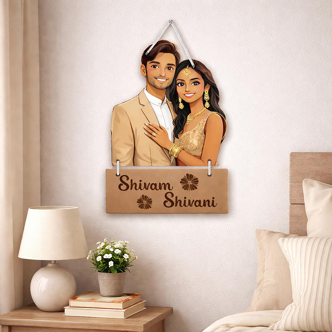 Personalized Couple Cutout Hanging Frame – Custom Name Romantic Wall Décor (12x8 Inch) | Love Craft Gifts