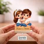 Personalized Couple Cartoon Cutout Table Stand – Custom Name Wooden Desk Décor (6x7 Inch) | Love Craft Gifts