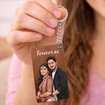 Personalized Wooden Couple Keychain with Cartoon Photo & Name Custom Print (2.5x1.5 Inch) Romantic Key Ring Gift for Boyfriend, Girlfriend, Husband & Wife | Love Craft Gifts