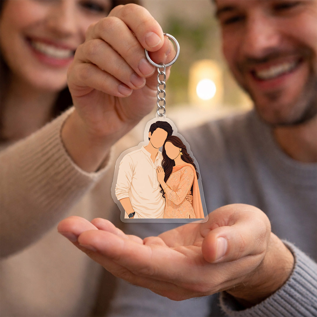 Personalized Faceless Couple Acrylic Keychain – Custom Photo Illustration Keyring Gift (2x3 Inch) | Love Craft Gifts