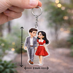 Personalized Couple Photo Acrylic Keychain – Custom Cartoon Style Hanging Keyring (2x2.5 Inch) | Love Craft Gifts