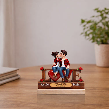 Personalized Couple Love Wooden Table Stand (7x8 Inch) Custom Name Romantic Desk Décor Gift for Boyfriend & Girlfriend | Love Craft Gifts