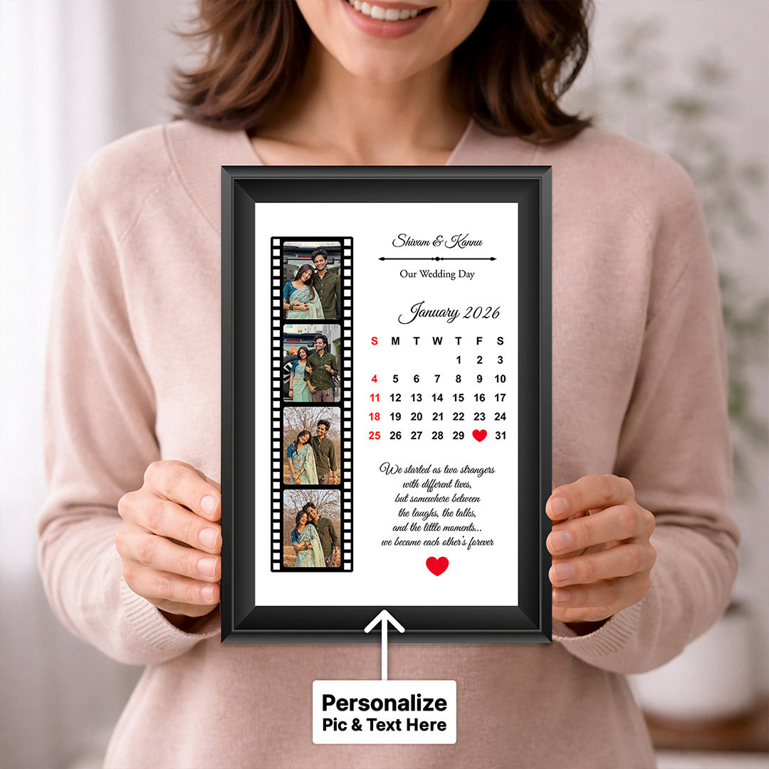 Personalized Wedding Calendar Photo Frame with Custom Date (8x12 Inch) Couple Memory Wall Décor Gift | Love Craft Gifts