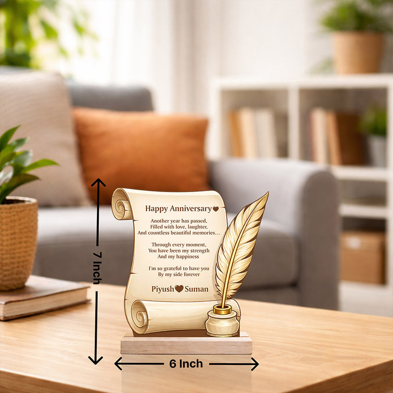 Personalized Anniversary Scroll Message Table Top with Custom Names (6x7 Inch) Romantic Desk Décor Gift | Love Craft Gifts