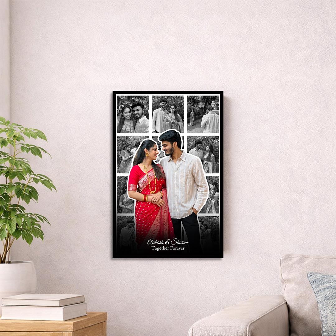 Personalized Couple Photo Collage Wall Frame (8x12 Inch) Custom Multi Photo Frame with Name & Message Gift for Couples | Love Craft Gifts