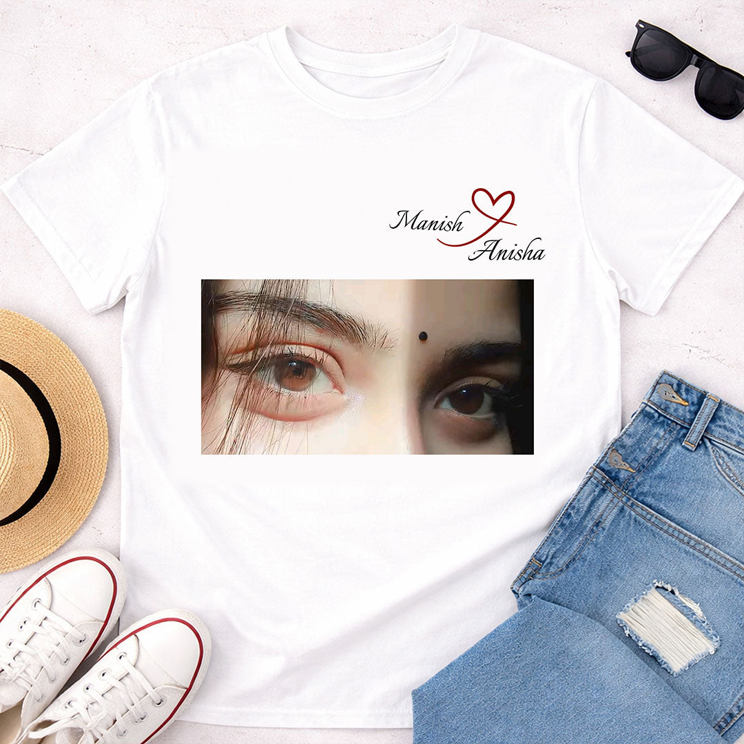 Personalized Couple Photo Name T-Shirt – Custom Name & Photo Printed White T-Shirt | Love Craft Gifts