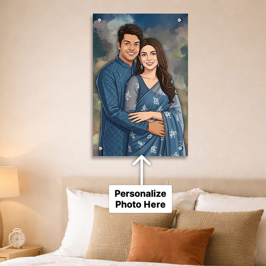 Personalized Toony Cartoon Acrylic Couple Wall Frame (24x36 Inch) – Custom Photo Romantic Wall Décor | Love Craft Gifts