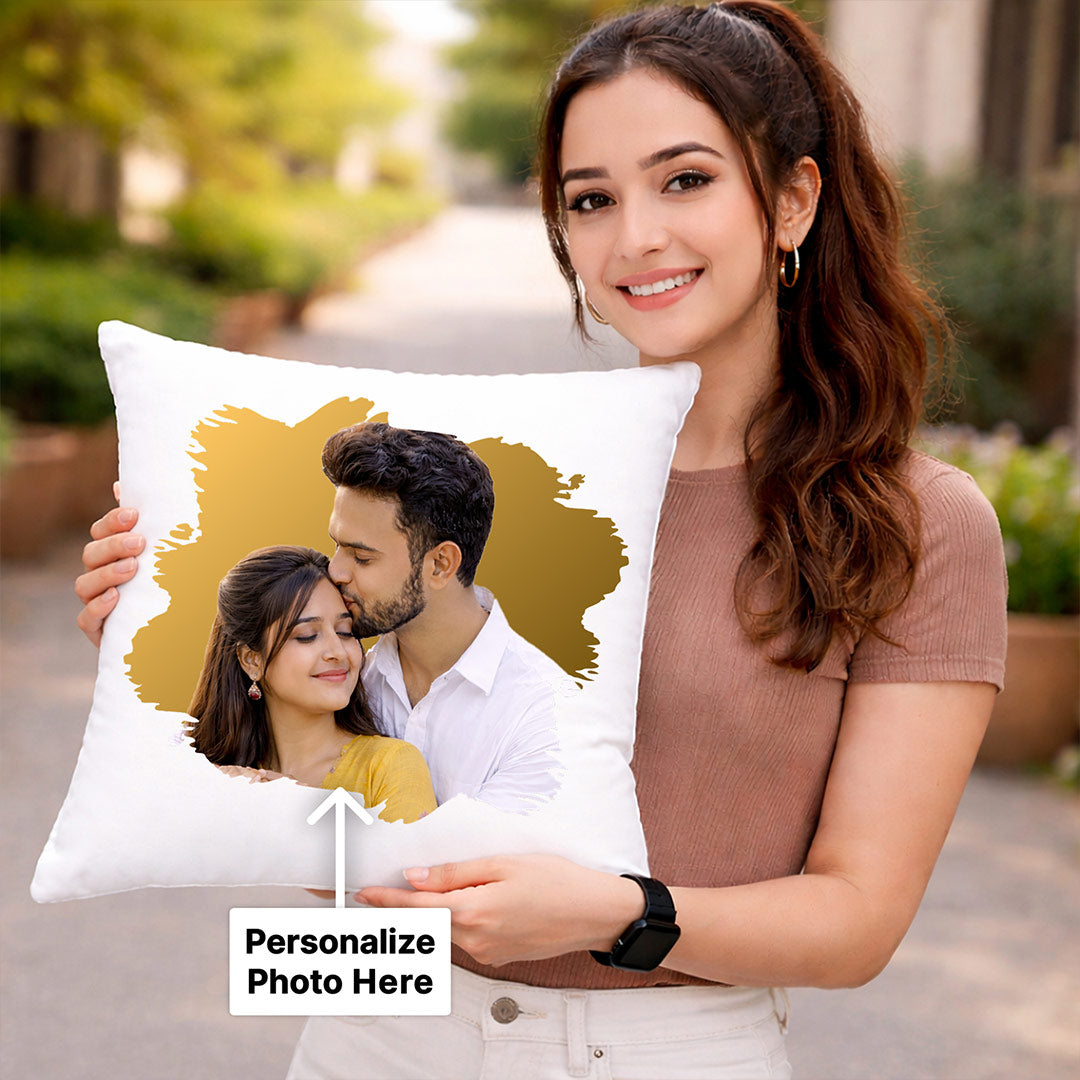 Personalized Couple Photo Cushion Pillow – Custom Romantic Soft Cushion Gift for Loved Ones (10x10 Inch) | Love Craft Gifts