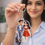 Personalized Couple Photo Acrylic Keychain – Custom Cartoon Style Hanging Keyring (2x2.5 Inch) | Love Craft Gifts