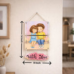 Personalized Cute Couple Cartoon Hanging Frame – Custom Name Romantic Wall Décor (14x9 Inch) | Love Craft Gifts