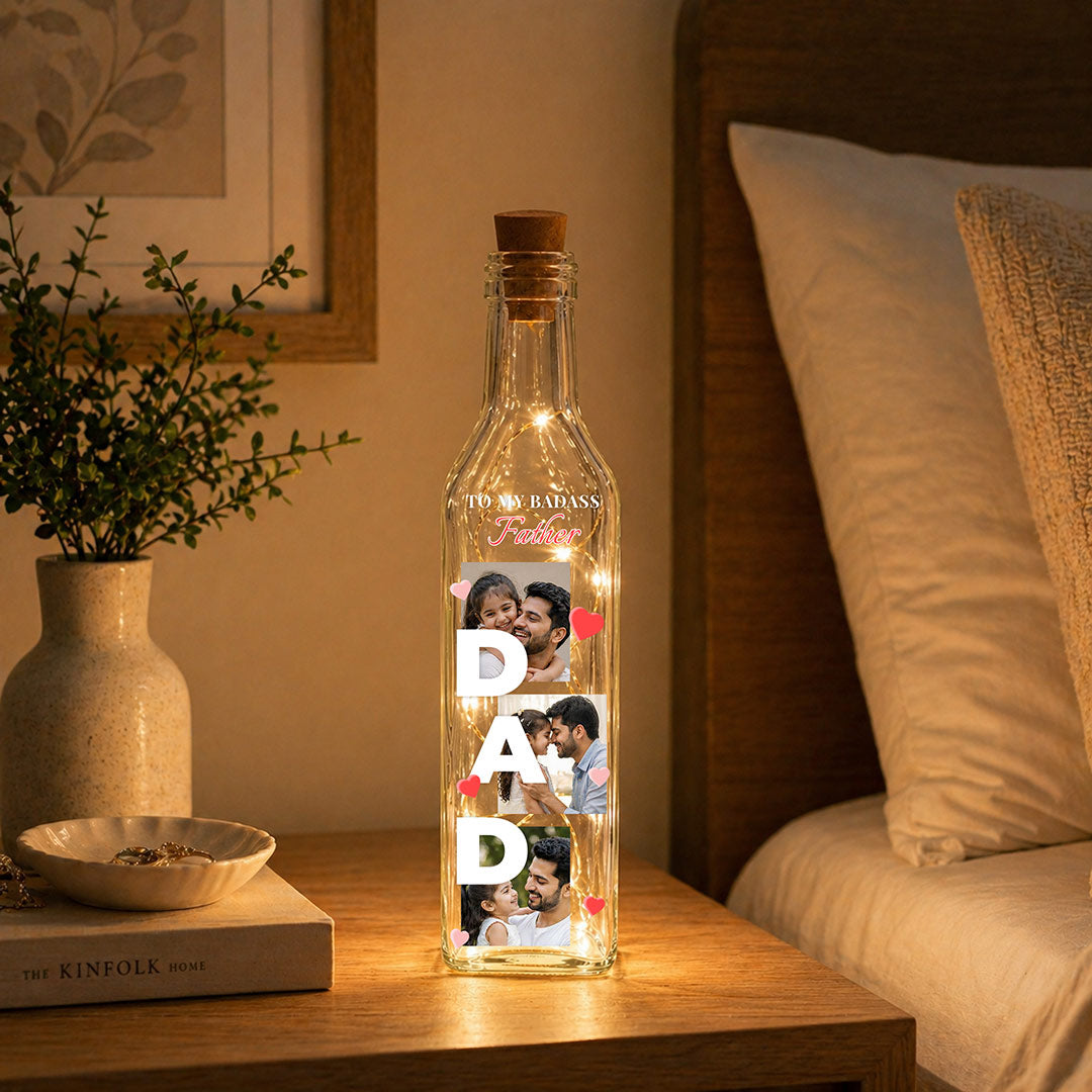 Personalized Dad Photo LED Bottle Lamp (Standard Size) – Custom Father Memory Light Gift with Photos | Love Craft Gifts™