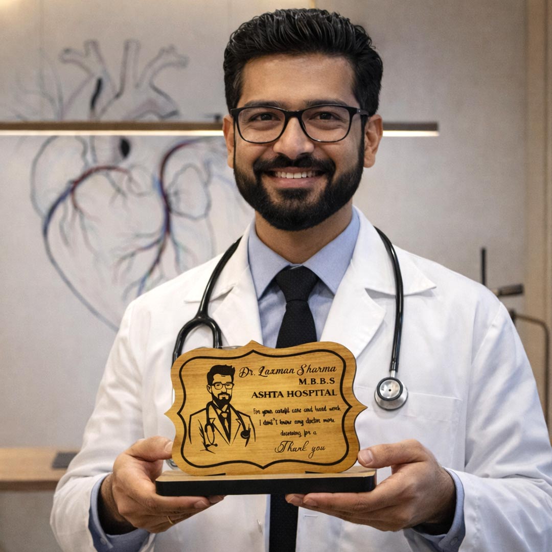 Personalized Doctor Wooden Photo Name Plate – Table Top Desk Gift (5×7 Inch) | Love Craft Gifts