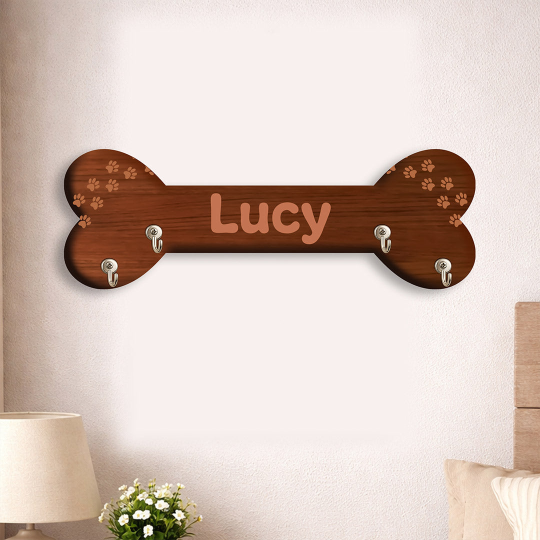 Personalized Dog Bone Wooden Key Holder (8x2.5 Inch) – Custom Name Pet Wall Hook Organizer | Love Craft Gifts™