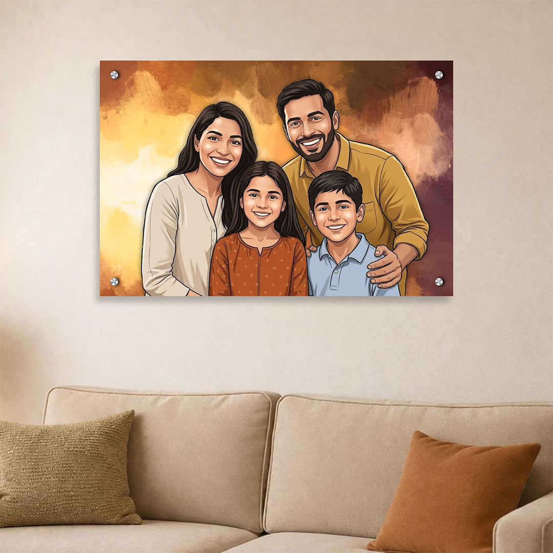 Personalized Toony Cartoon Acrylic Family Wall Frame (36x24 Inch) – Custom Photo Family Portrait Wall Décor | Love Craft Gifts