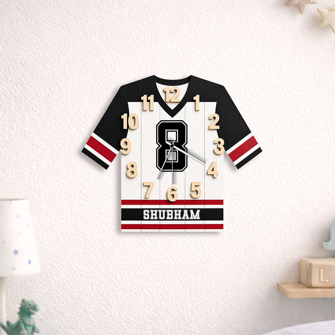 Personalized Football Jersey Wall Clock – Custom Name & Number Sports Wooden Clock (12x15 Inch) Kids Room Décor Gift | Love Craft Gifts™