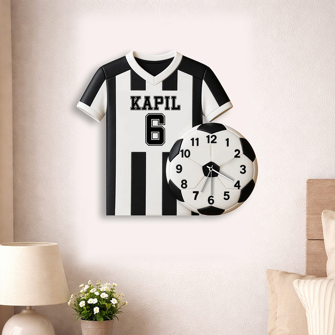 Personalized Football Jersey Wall Clock with 3D Football Design – Custom Name & Number Sports Clock (16x15 Inch) Kids Room Décor Gift | Love Craft Gifts™