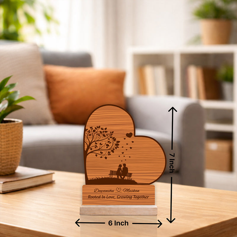 Personalized Wooden Heart Couple Name Table Top with Custom Message (6x7 Inch) Romantic Desk Décor Gift | Love Craft Gifts
