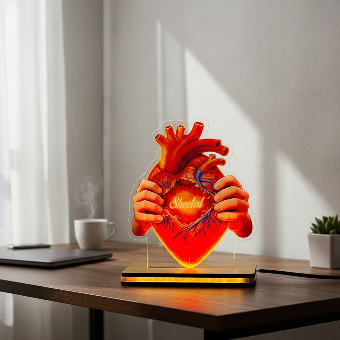 Personalized Heart Acrylic LED Lamp (5×7”) | Love Craft Gifts