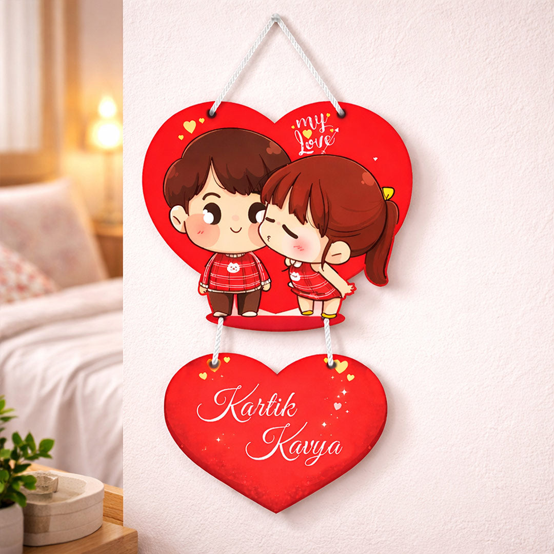 Personalized Heart Shape Couple Hanging Frame – Custom Name Romantic Wall Décor (14x9 Inch) | Love Craft Gifts