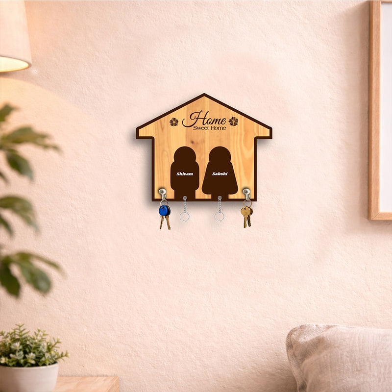 Personalized Home Sweet Home Wooden Key Holder with Name – Custom Family Wall Key Hanger (6x5 Inch) | Love Craft Gifts