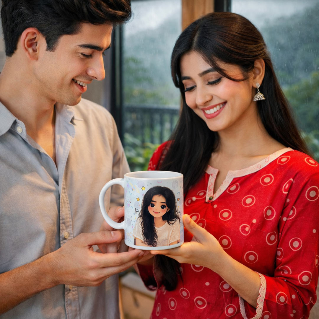 Personalized Kawaii Girl Illustration Ceramic Mug – 250ml