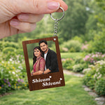 Personalized Photo Cutout Wooden Keychain – Custom Couple Name Frame Keyring (2x2.8 Inch) | Love Craft Gifts
