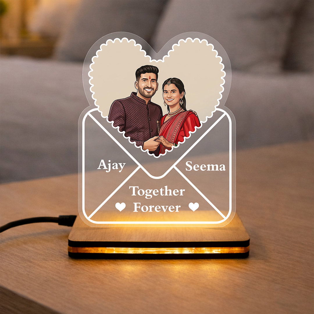 Personalized LED Acrylic Heart Lamp with Photo & Name Custom Warm White Light Couple Night Lamp (5x7 Inch) Romantic Gift for Husband, Wife & Girlfriend | Love Craft Gifts