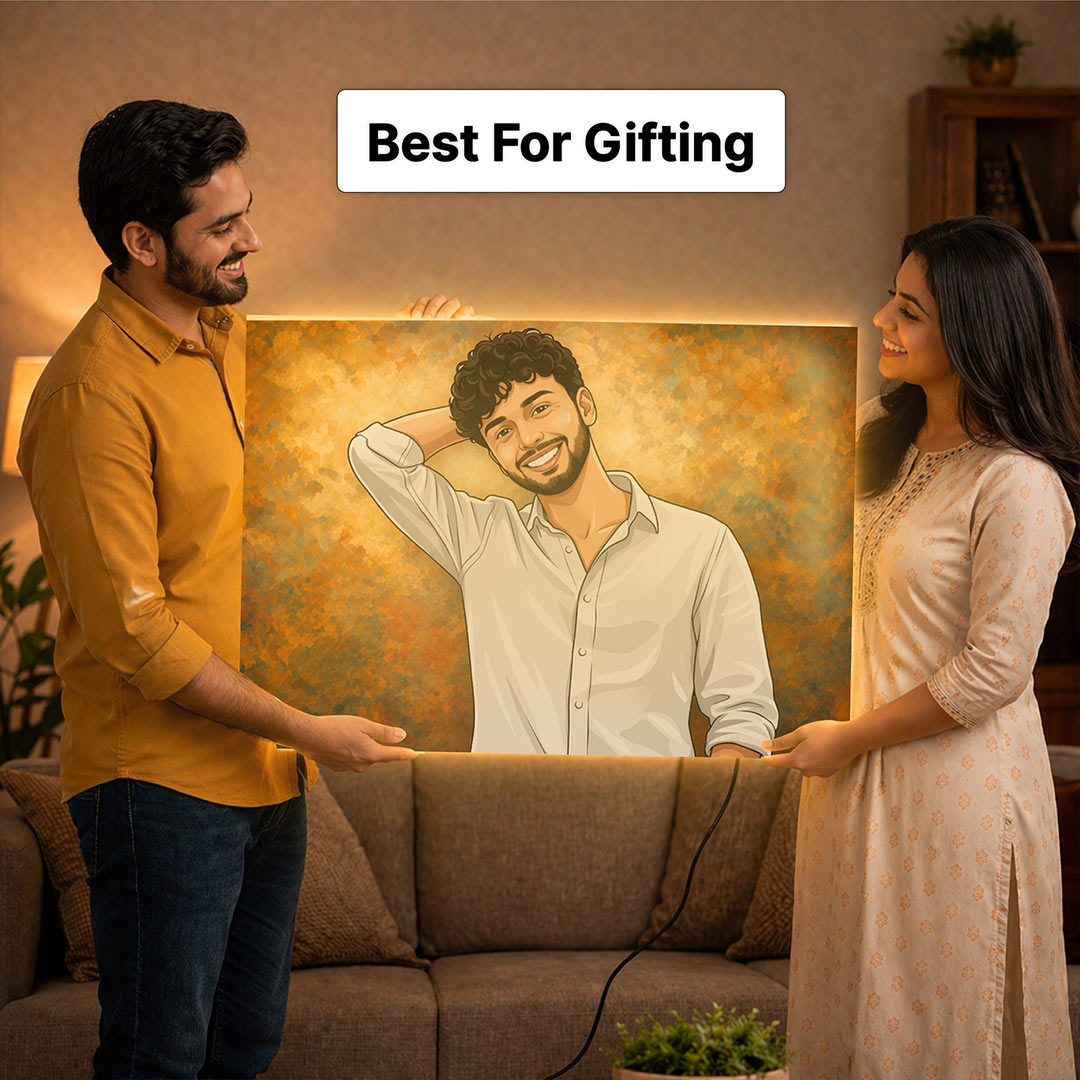 Personalized LED Acrylic Wall Frame with Warm White Light (24x36") Custom Photo Cartoon Wall Décor Gift for Boys, Husband & Boyfriend | Love Craft Gifts