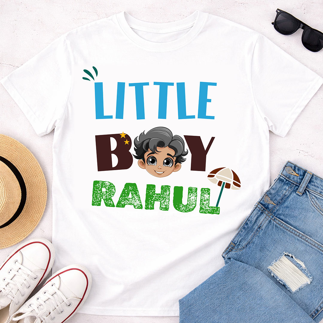 Personalized Little Boy White T-Shirt – Custom Name Printed Kids Tee | Love Craft Gifts