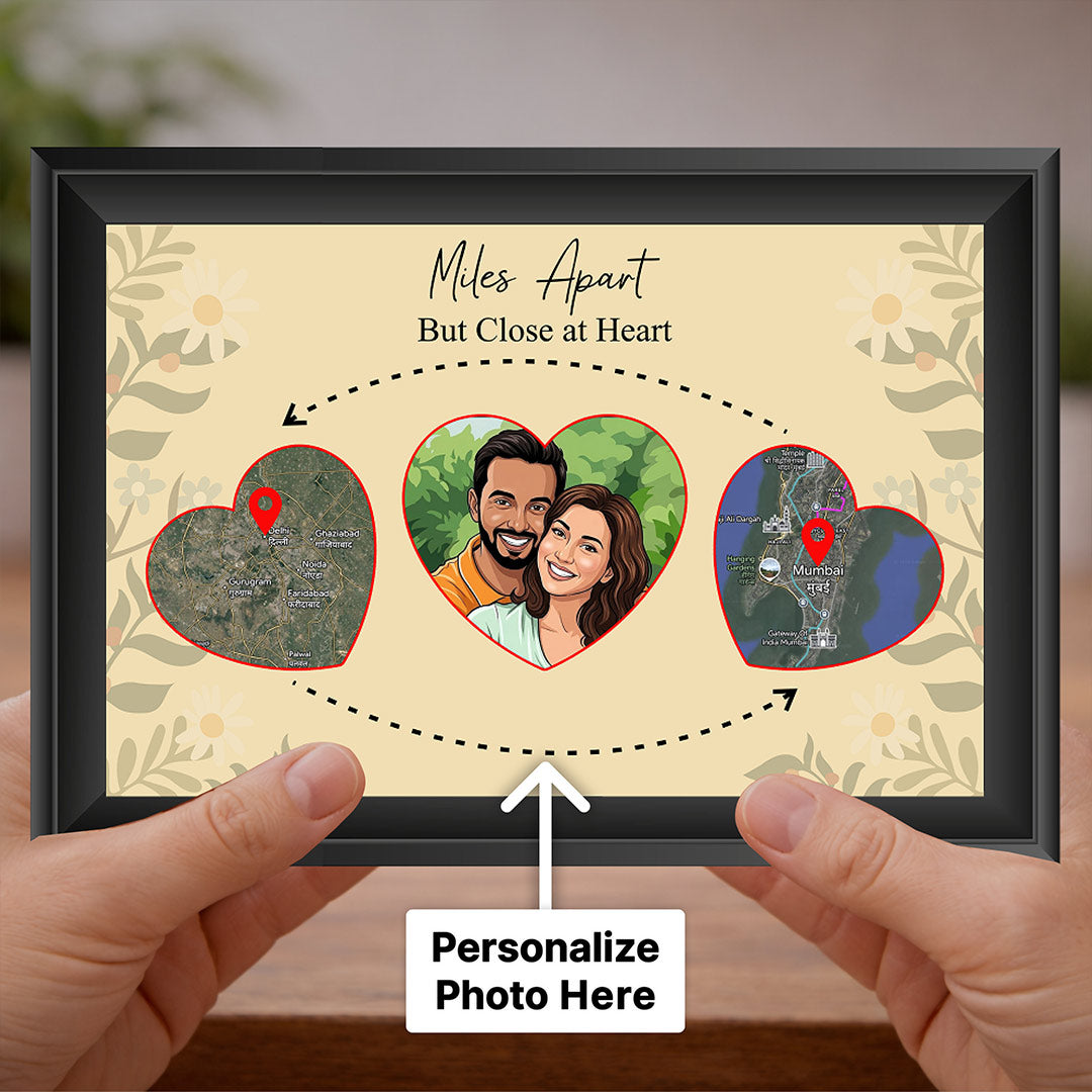 Personalized Long Distance Relationship Map Frame Custom Photo Couple Gift 8x12" | Love Craft Gifts